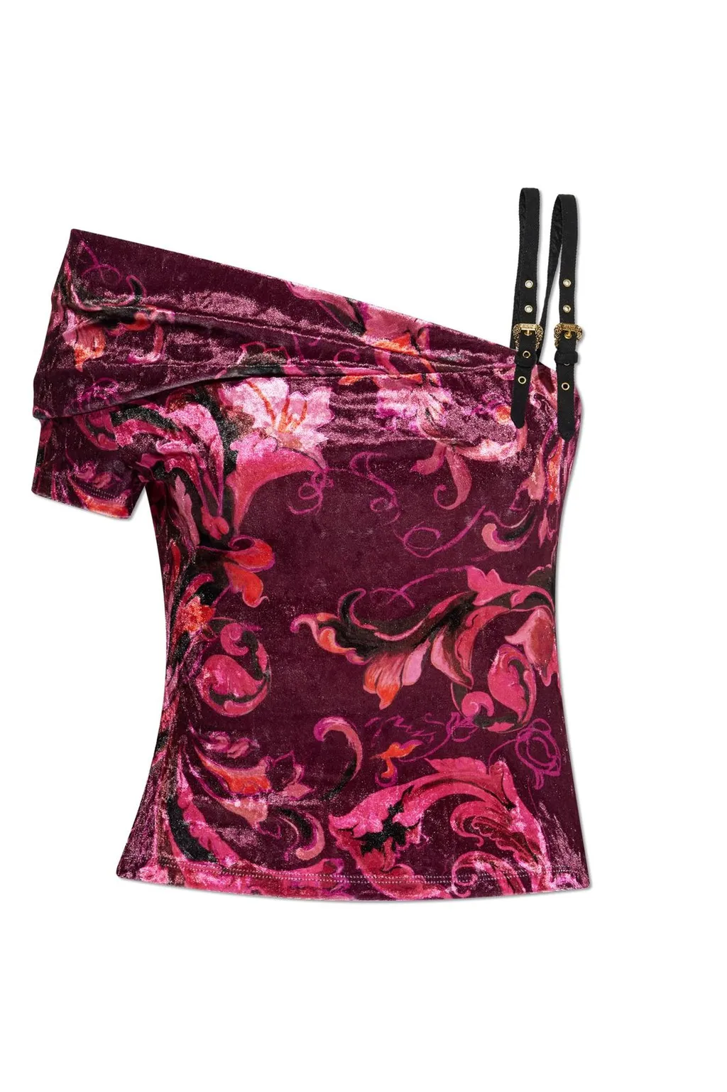 One-Shoulder Velvet Top With Floral Print