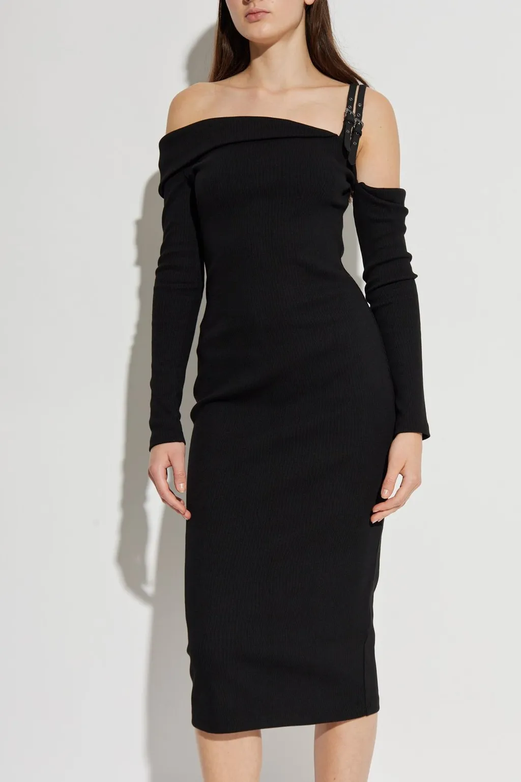 Asymmetric Neckline Midi Dress