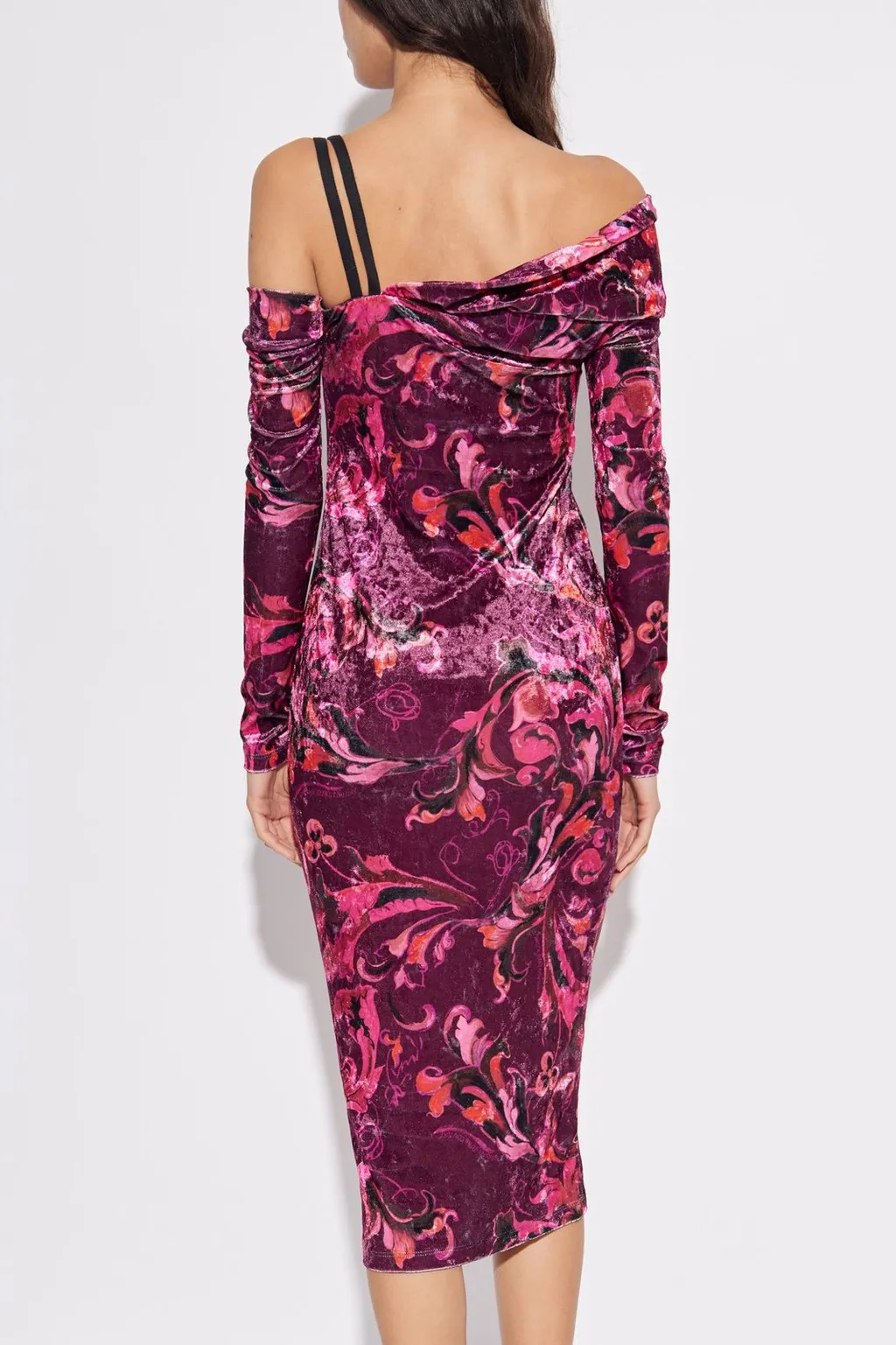 Draped One-Shoulder Velvet Dress