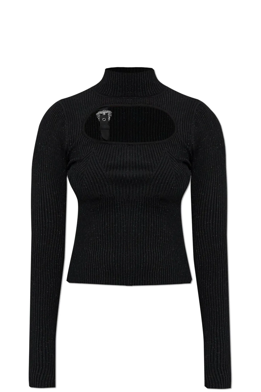 Ribbed Turtleneck Sweater With Cut-Out And Buckle Detail