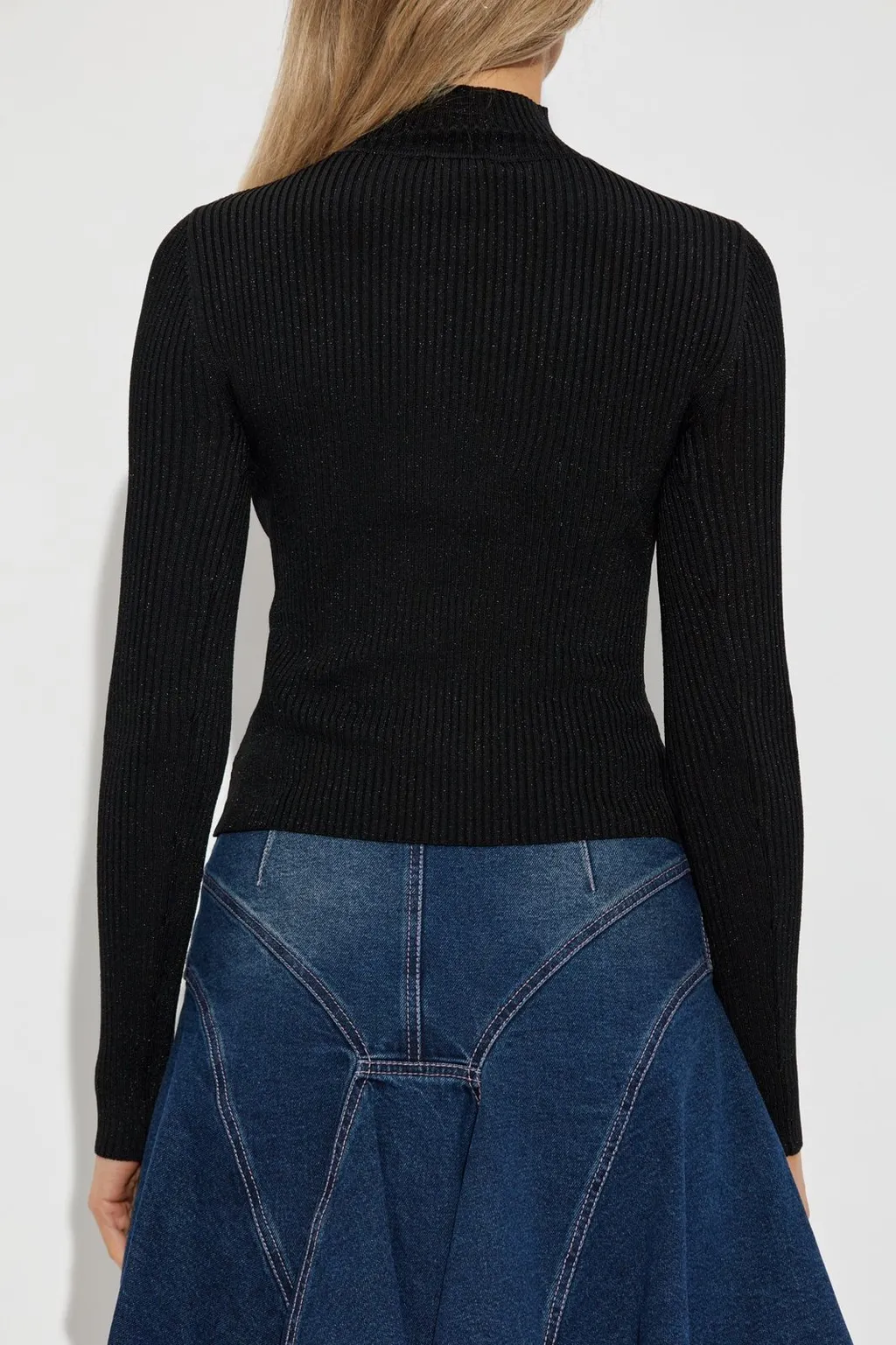 Ribbed Turtleneck Sweater With Cut-Out And Buckle Detail
