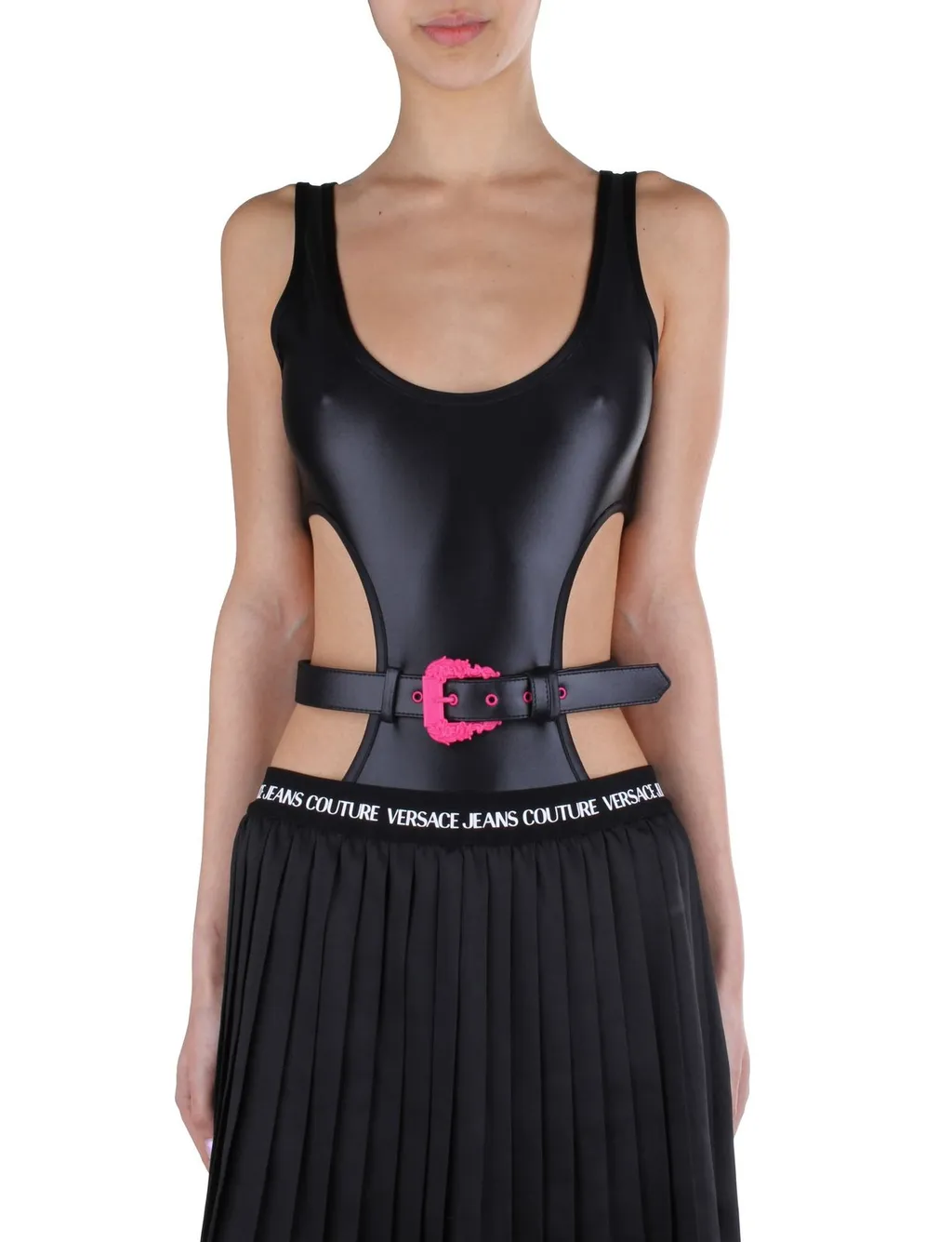 Cut-Out Swimsuit With Belt And Pleated Skirt