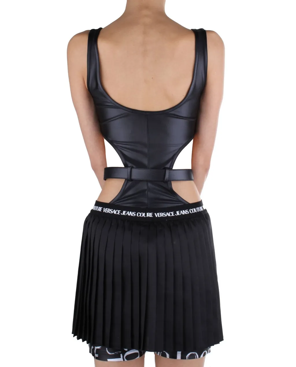 Cut-Out Swimsuit With Belt And Pleated Skirt