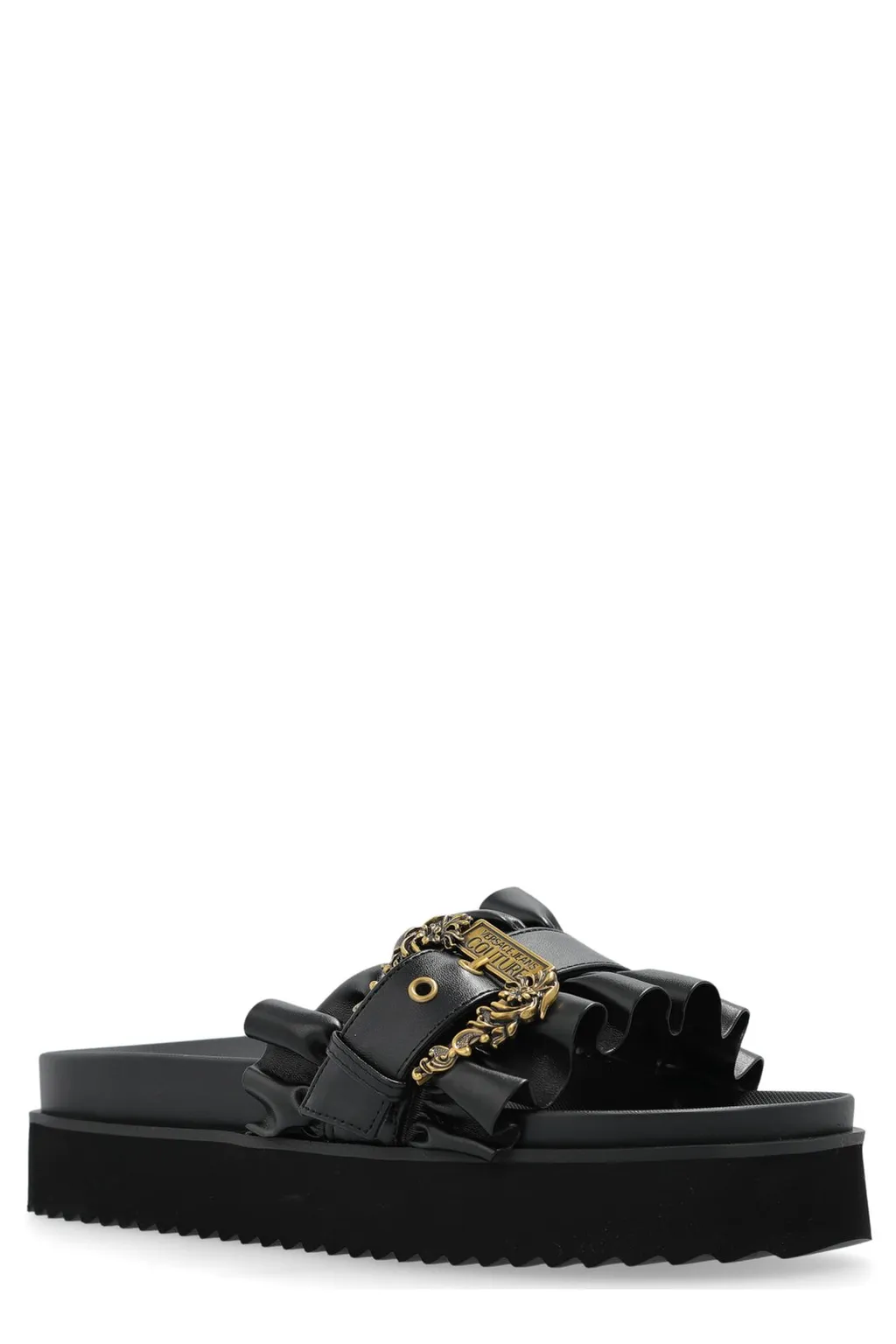 Platform Slides With Ruffles And Buckle