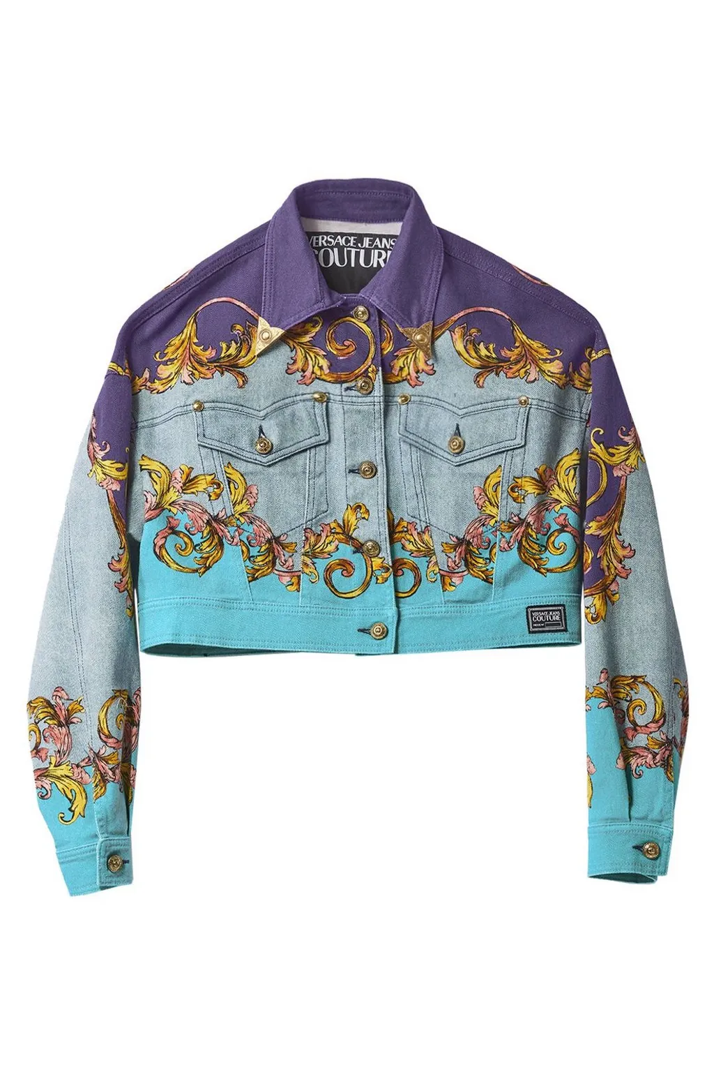 Cropped Denim Jacket With Baroque Print