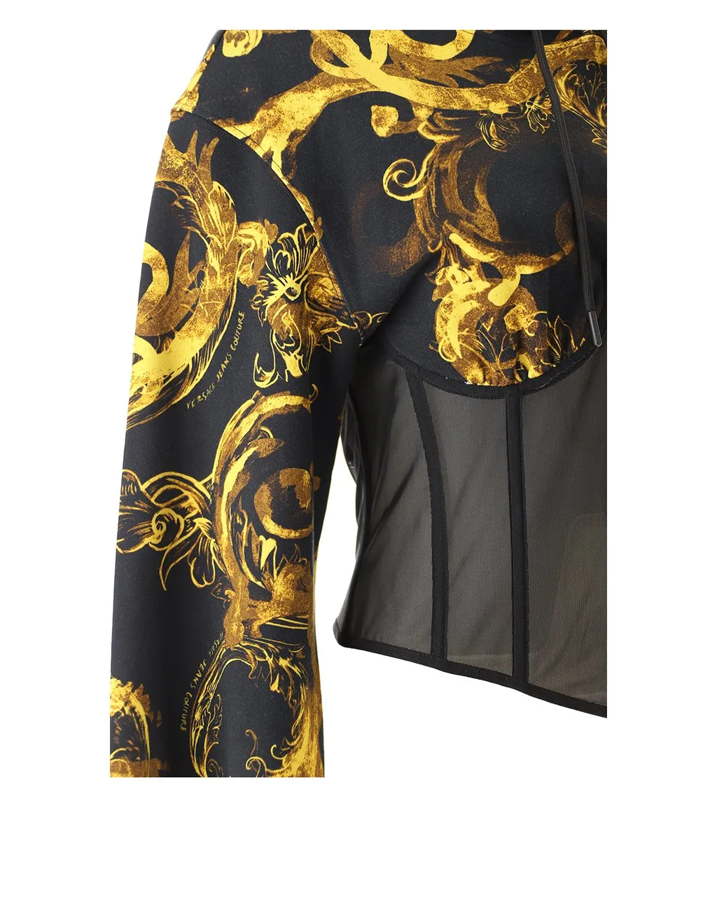 Cropped Hoodie With Baroque Print And Corset Detail