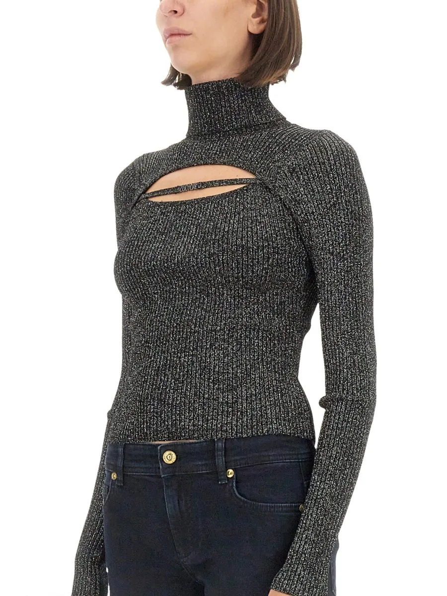 Ribbed Turtleneck Sweater With Cut-Out Detail