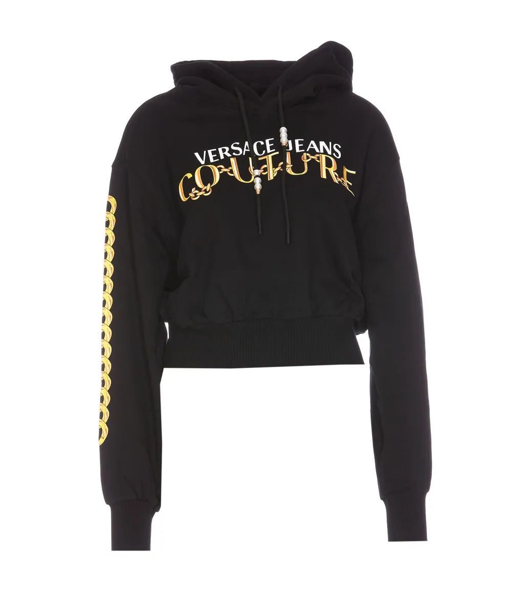 Cropped Hoodie With Chain Print
