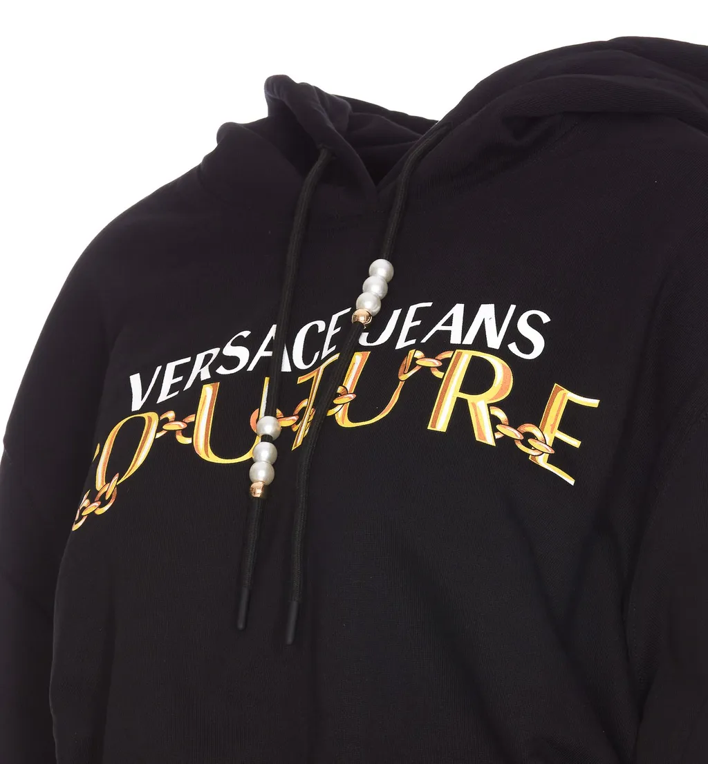 Cropped Hoodie With Chain Print