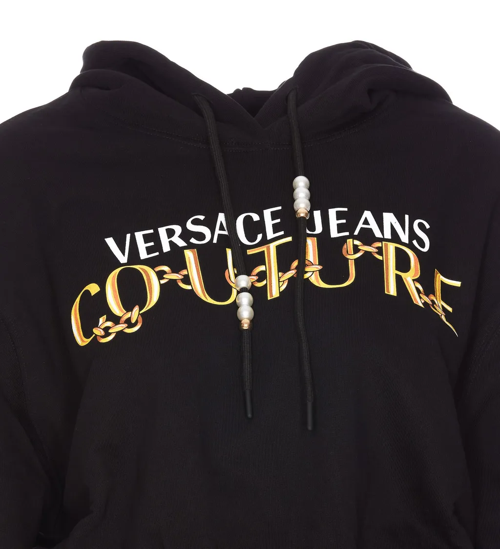 Cropped Hoodie With Chain Print