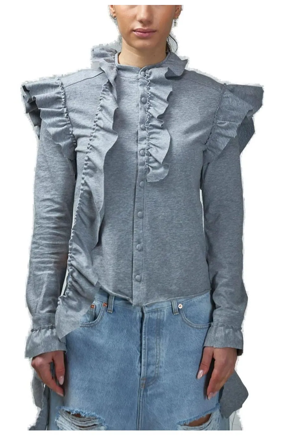 Ruffled Cotton Poplin Shirt
