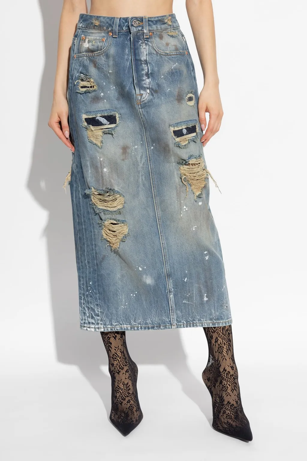 Distressed Maxi Denim Skirt