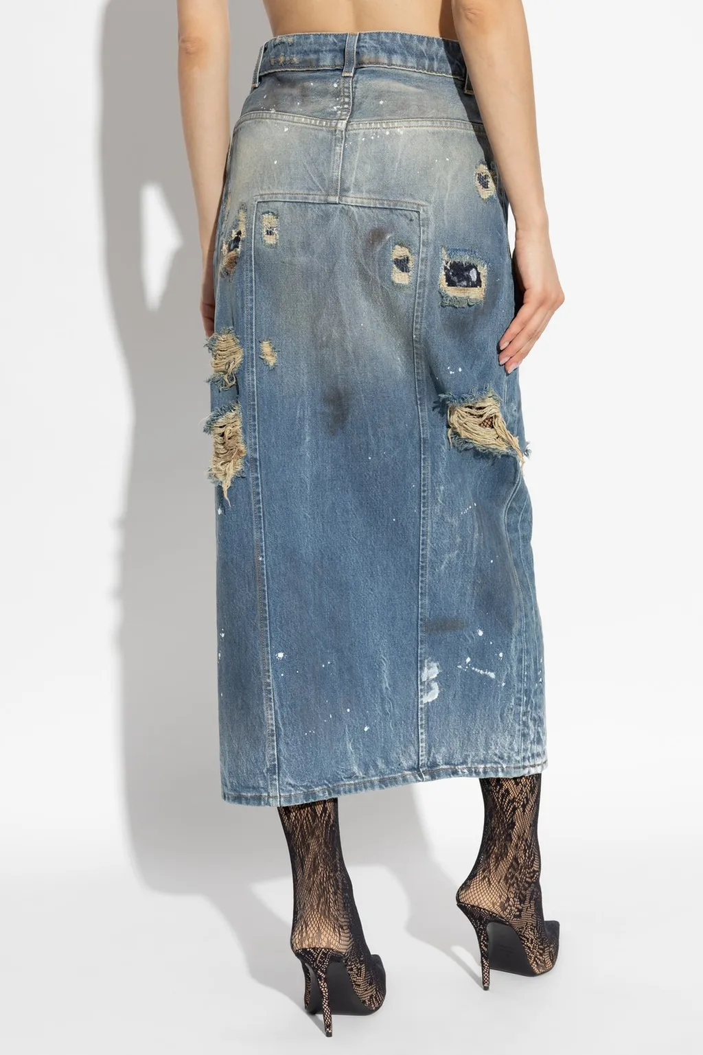 Distressed Maxi Denim Skirt