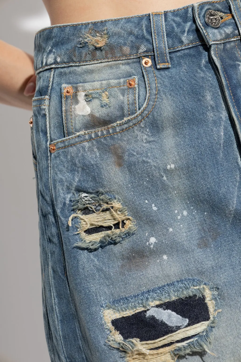 Distressed Maxi Denim Skirt