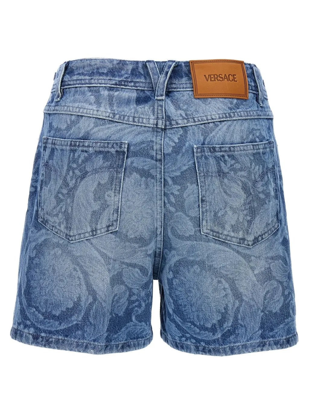 Denim Shorts With Baroque Print
