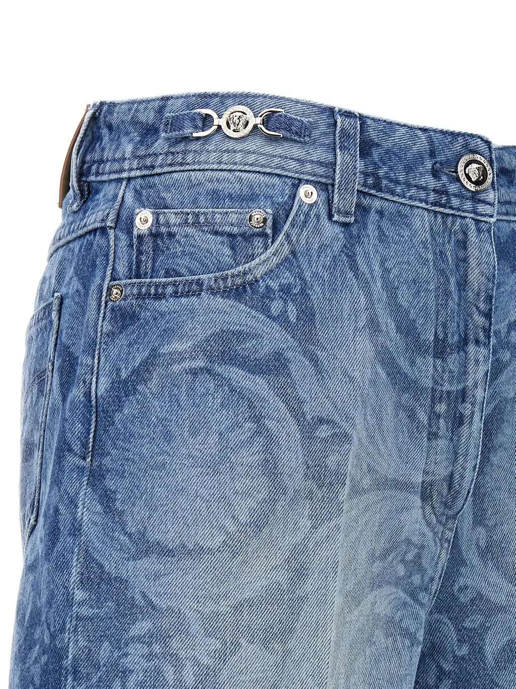 Denim Shorts With Baroque Print