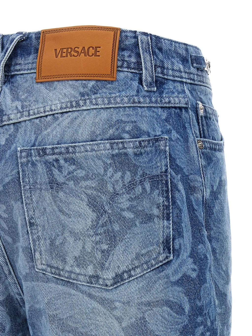 Denim Shorts With Baroque Print