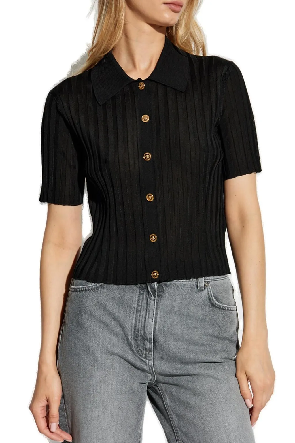 Ribbed Knit Polo Shirt