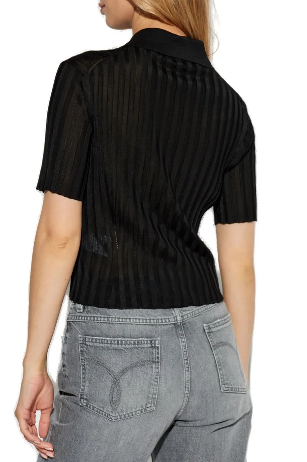 Ribbed Knit Polo Shirt