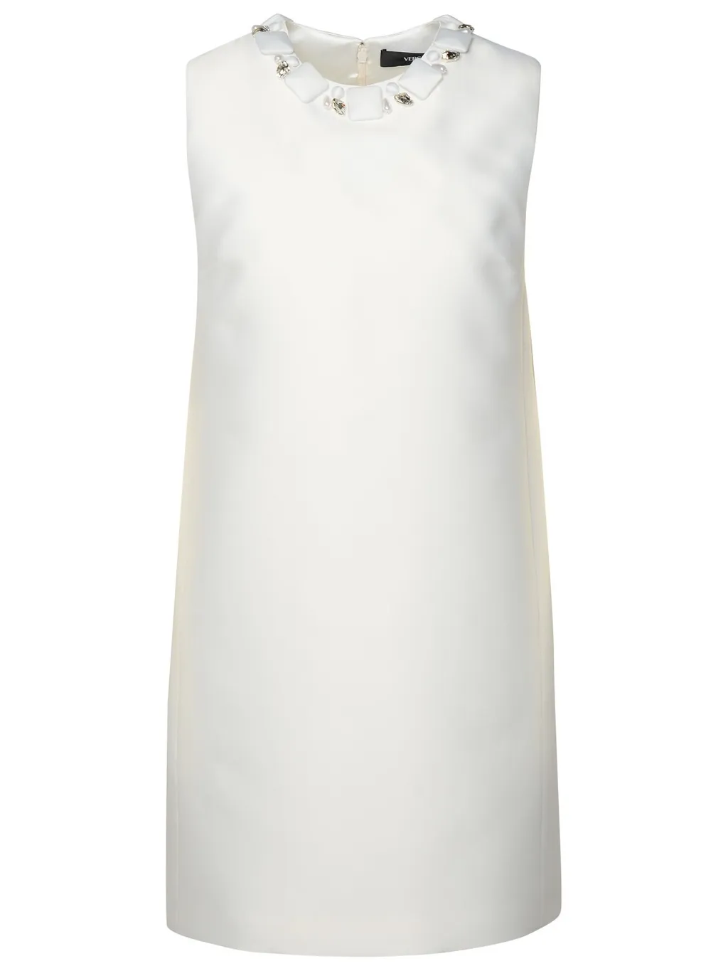 Sleeveless Shift Dress With Embellished Neckline