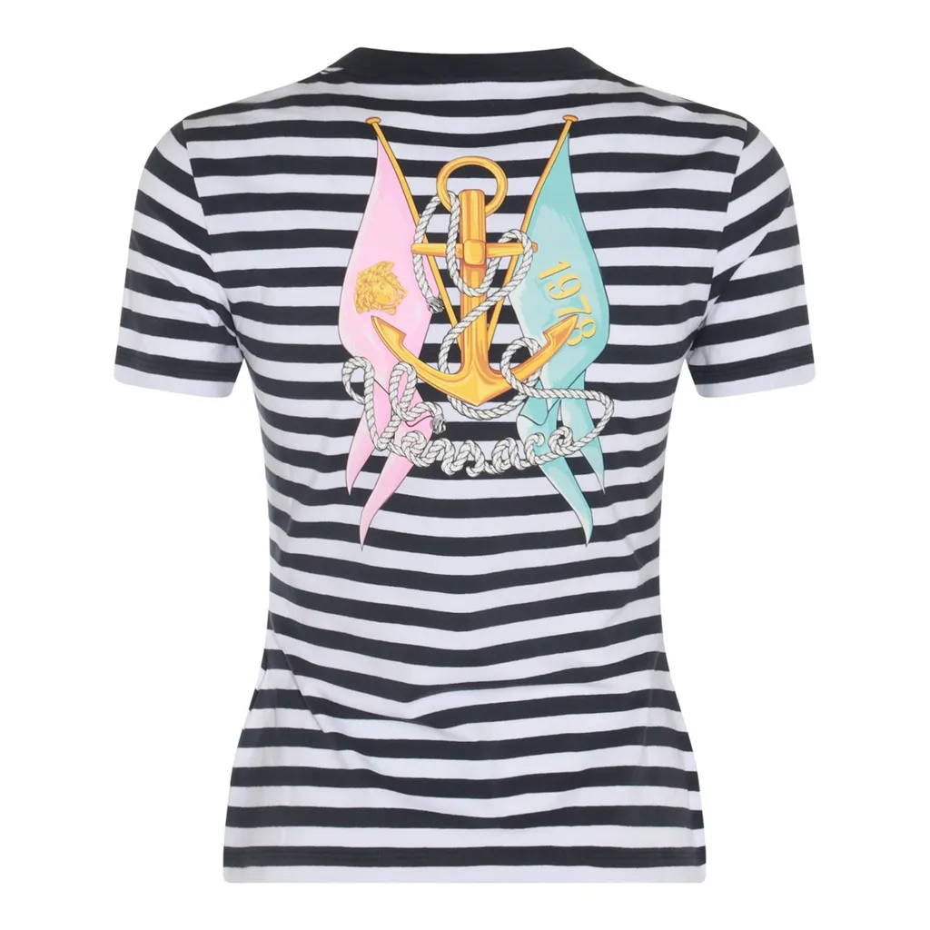 Striped T-Shirt With Anchor And Flags Print