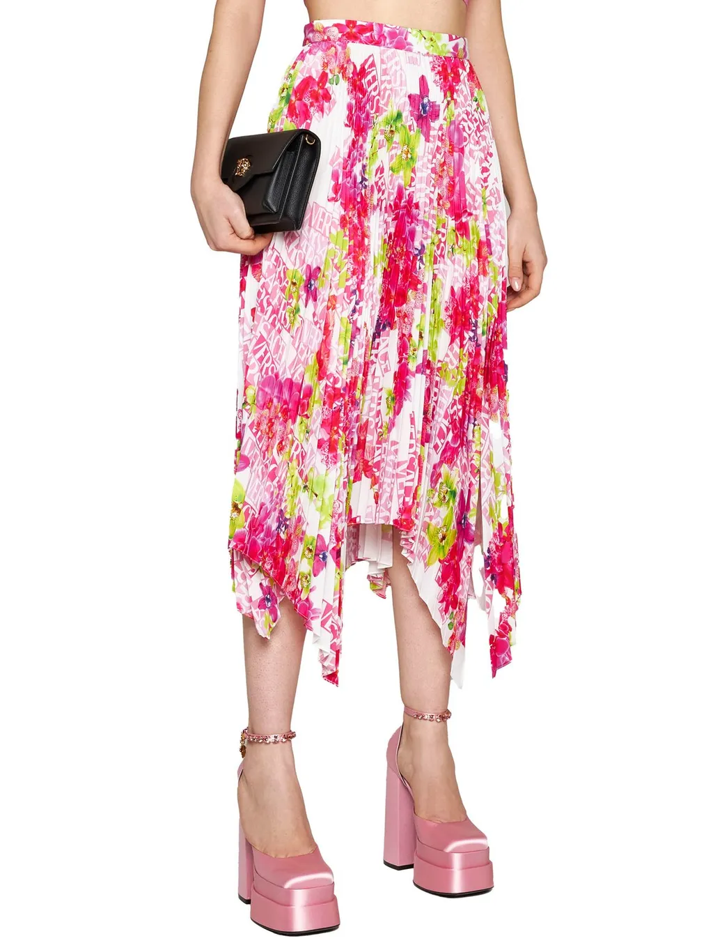 Pleated Asymmetric Midi Skirt
