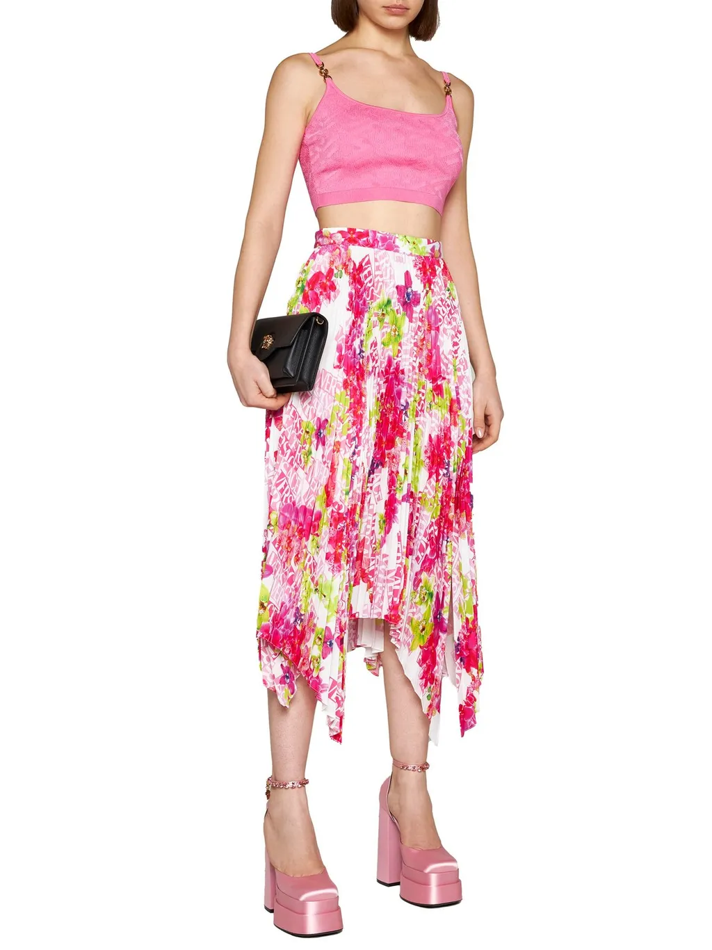Pleated Asymmetric Midi Skirt