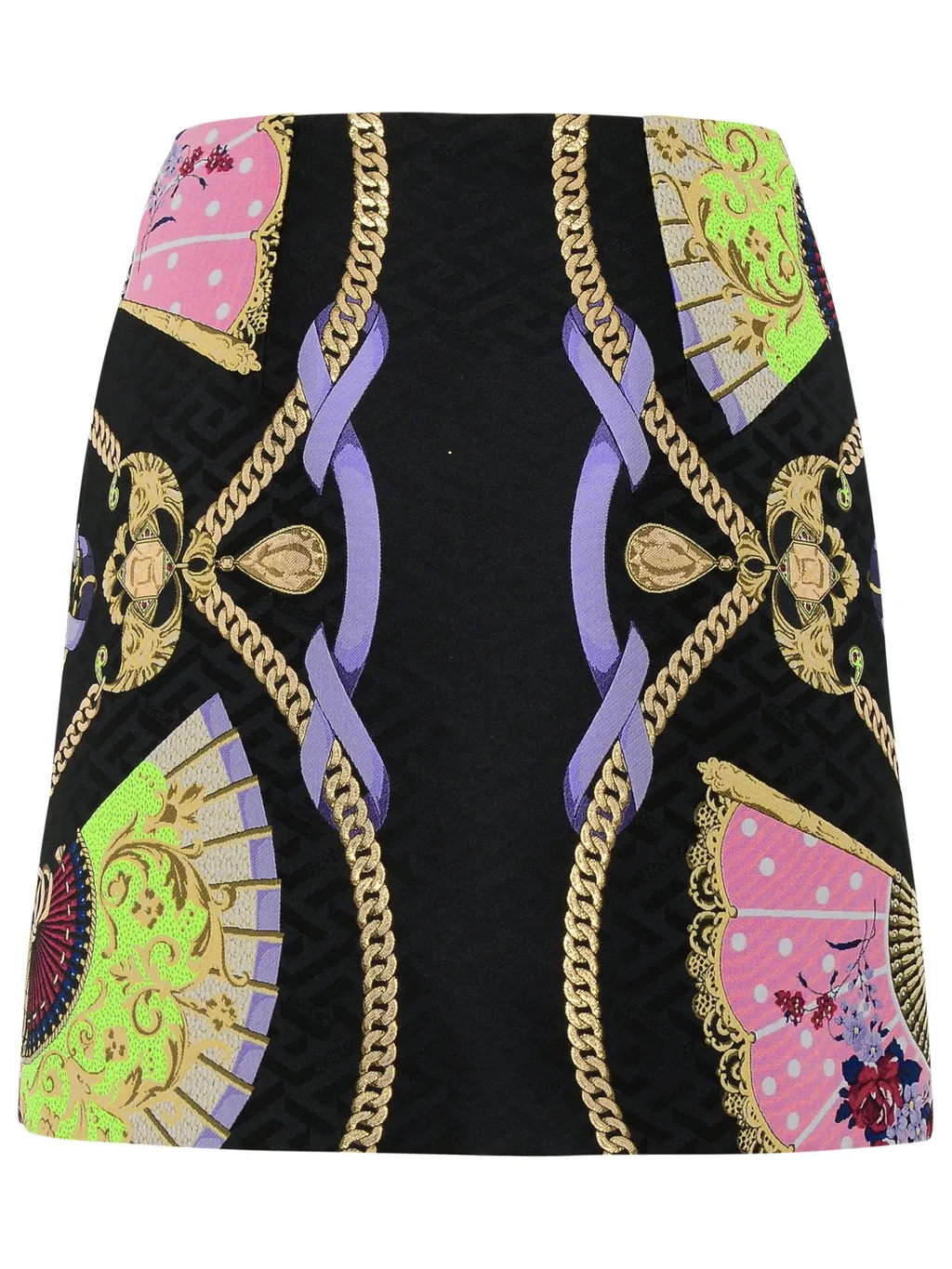 A-Line Mini Skirt With Chain And Fan Print