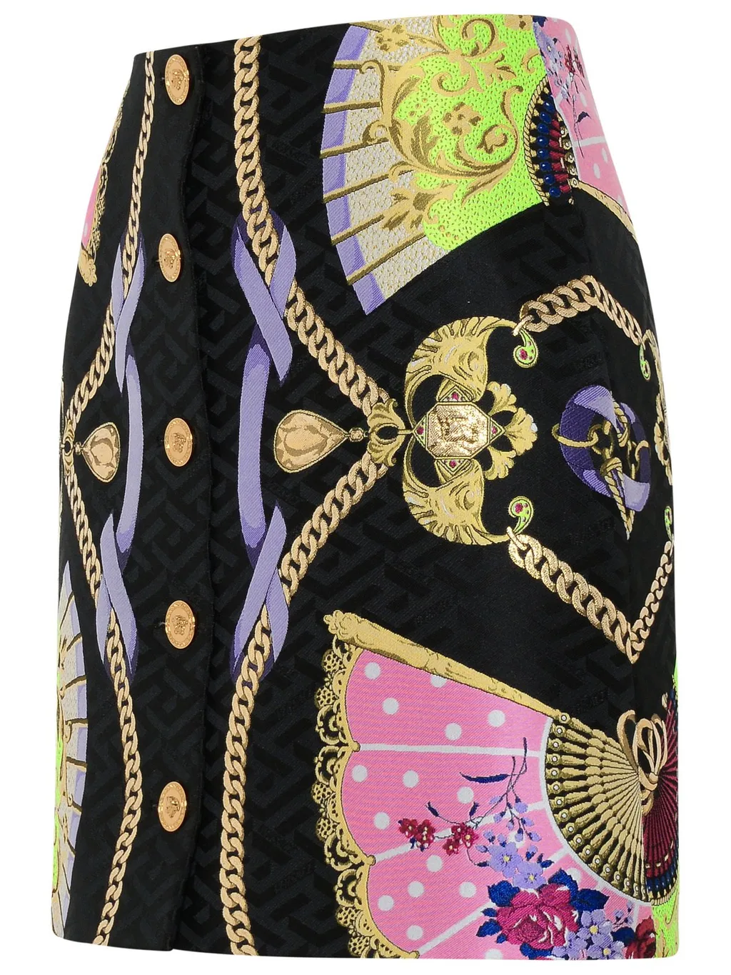 A-Line Mini Skirt With Chain And Fan Print
