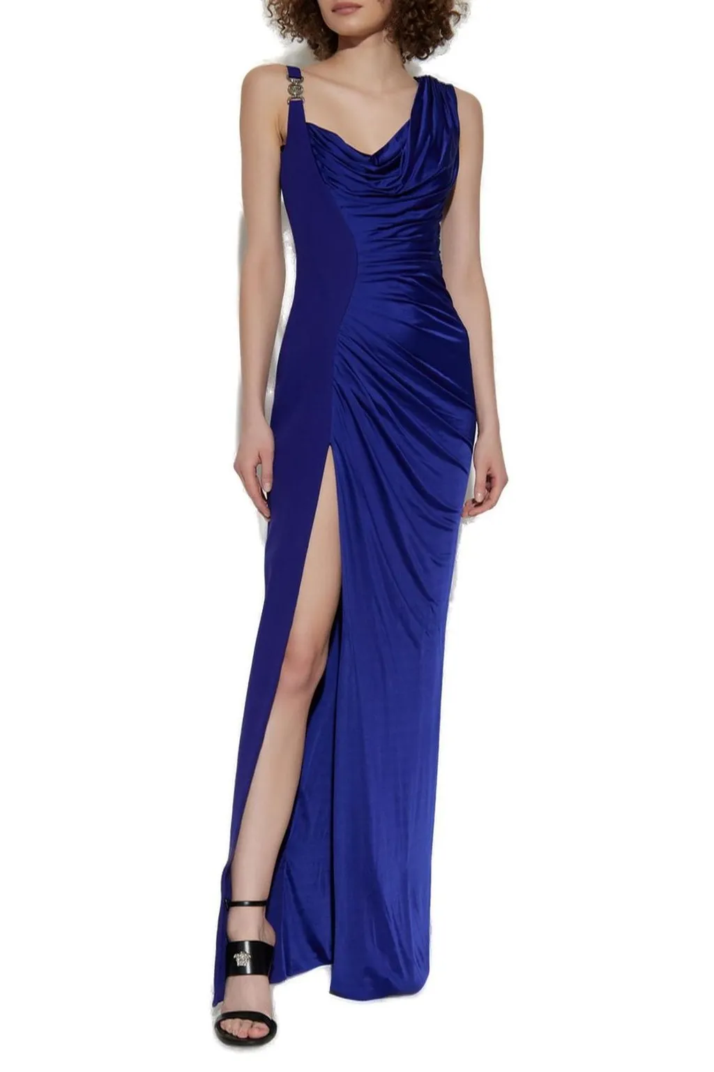 Draped Maxi Dress With High Slit