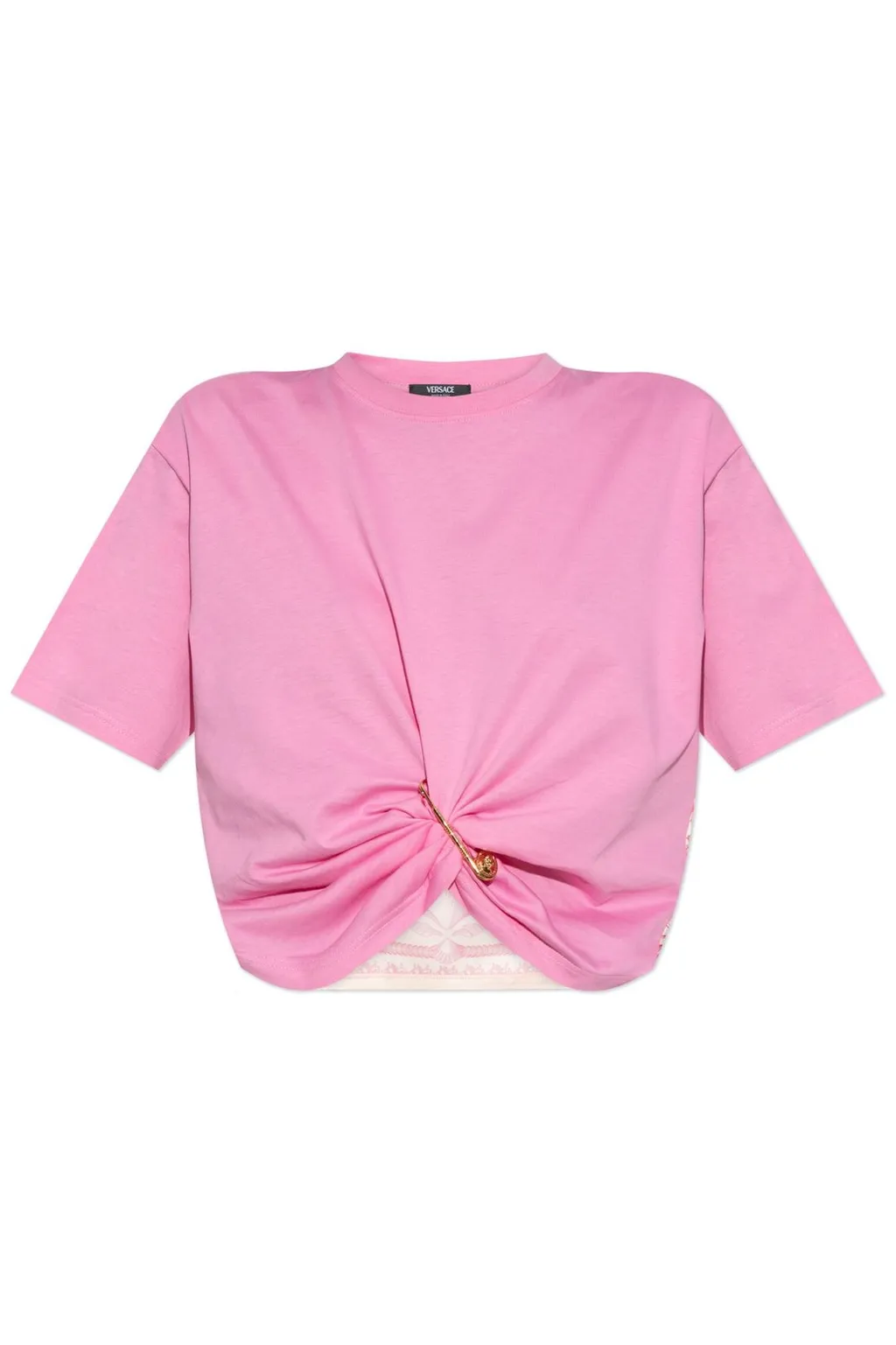 Cropped T-Shirt With Safety Pin Detail