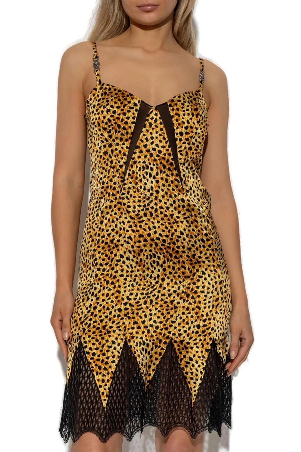 Leopard Print Slip Dress With Lace Trim