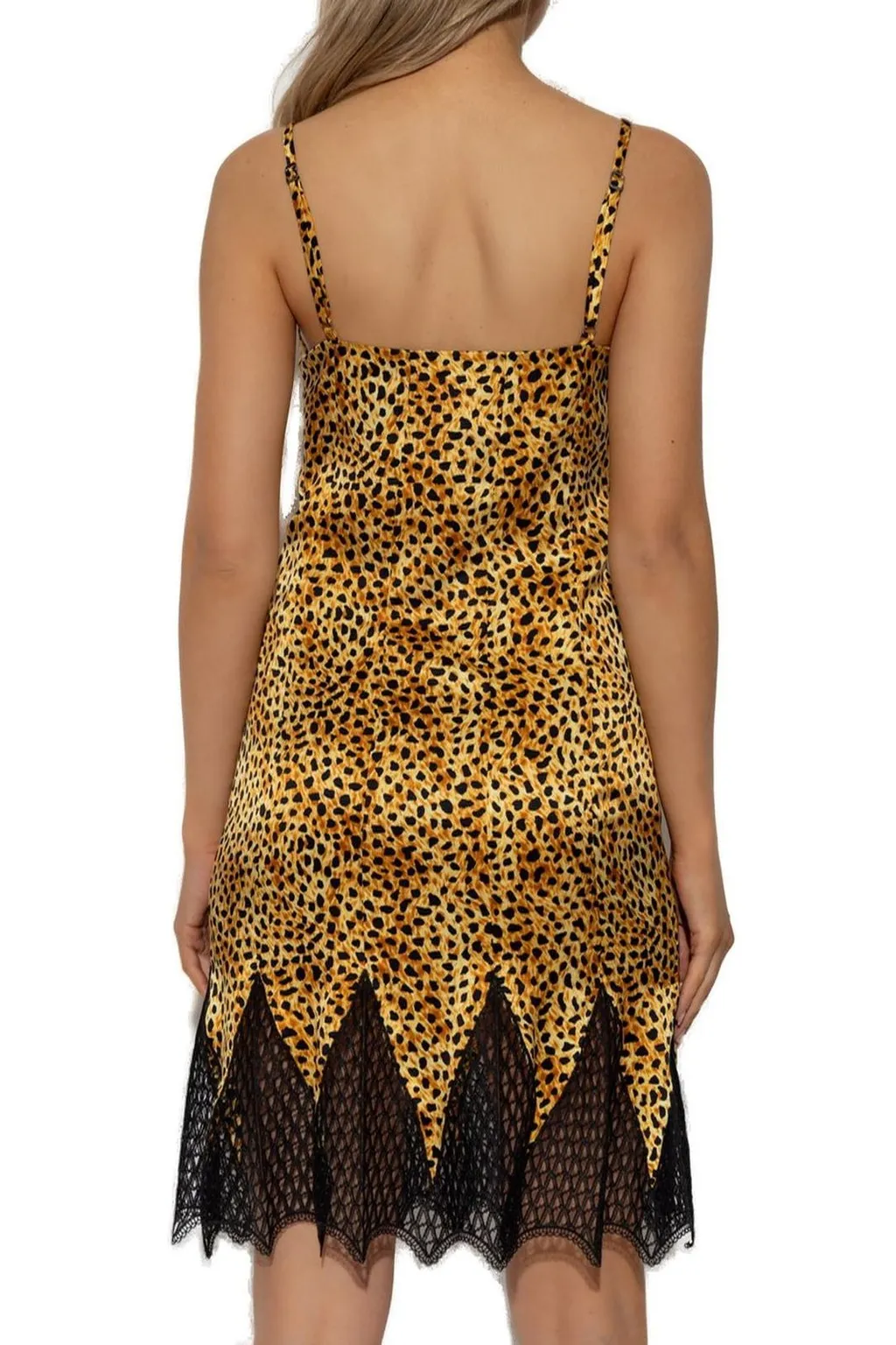 Leopard Print Slip Dress With Lace Trim