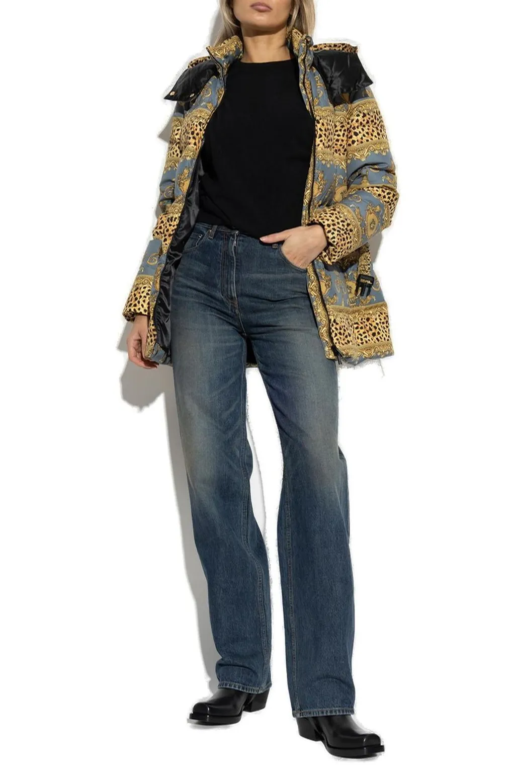 Puffer Jacket With Barocco Print