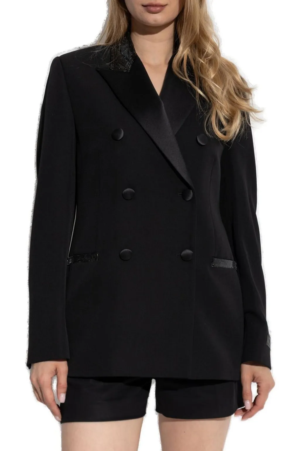 Double-Breasted Blazer With Satin Lapels