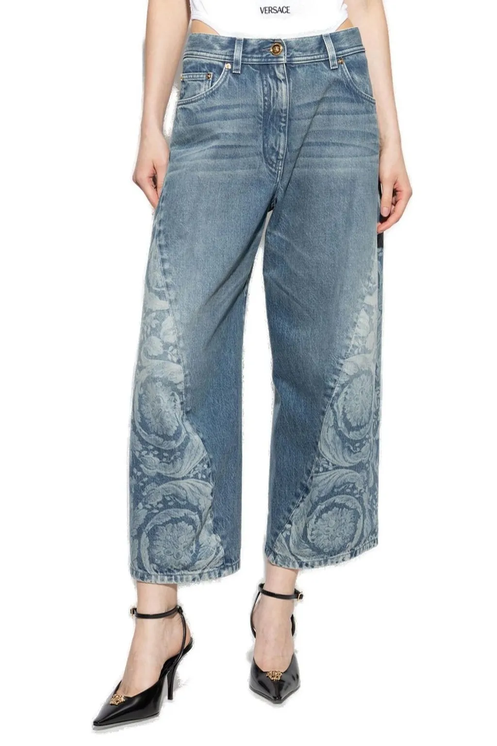 Wide-Leg Jeans With Baroque Print