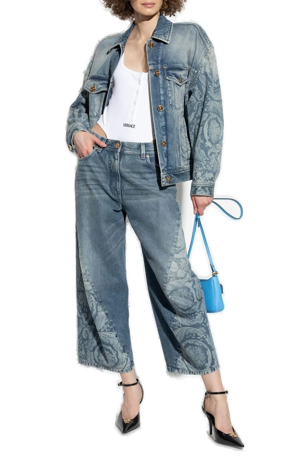 Wide-Leg Jeans With Baroque Print