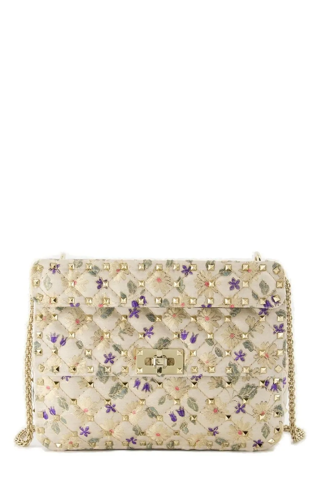 Quilted Shoulder Bag With Floral Embroidery