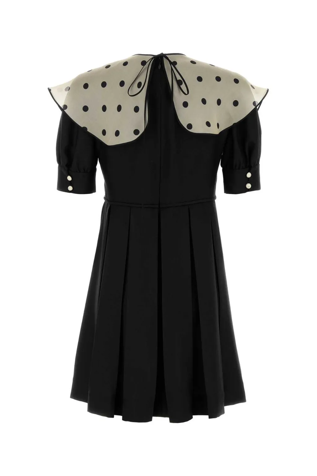 Pleated Dress With Polka Dot Cape