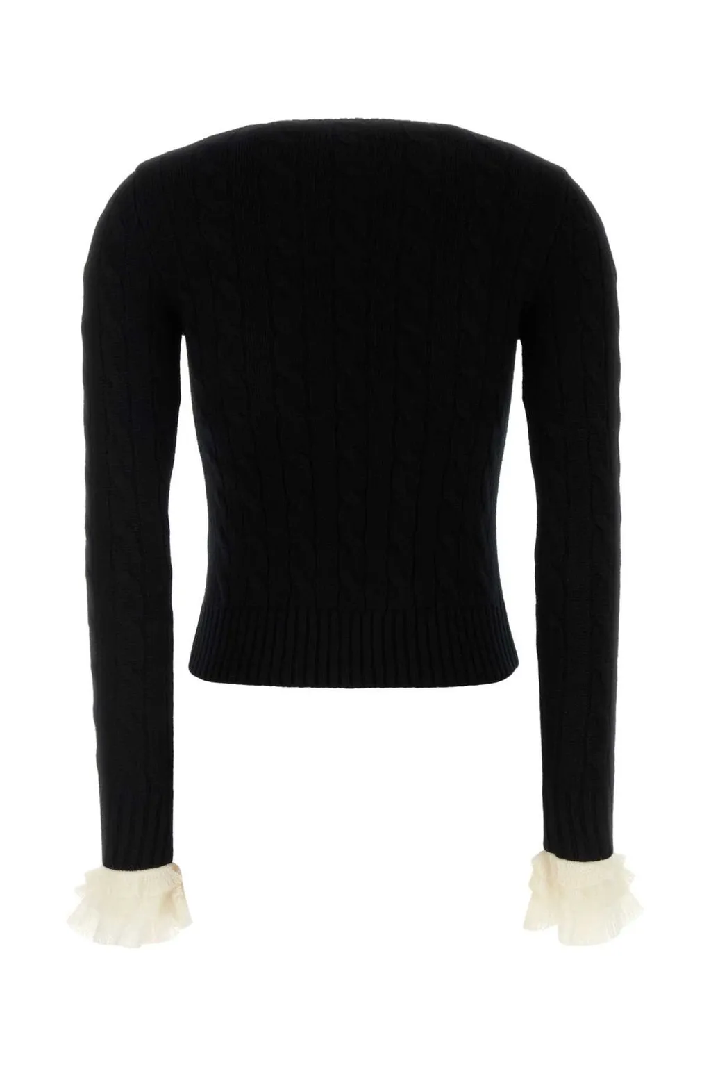 Cable Knit Sweater With Ruffled Cuffs