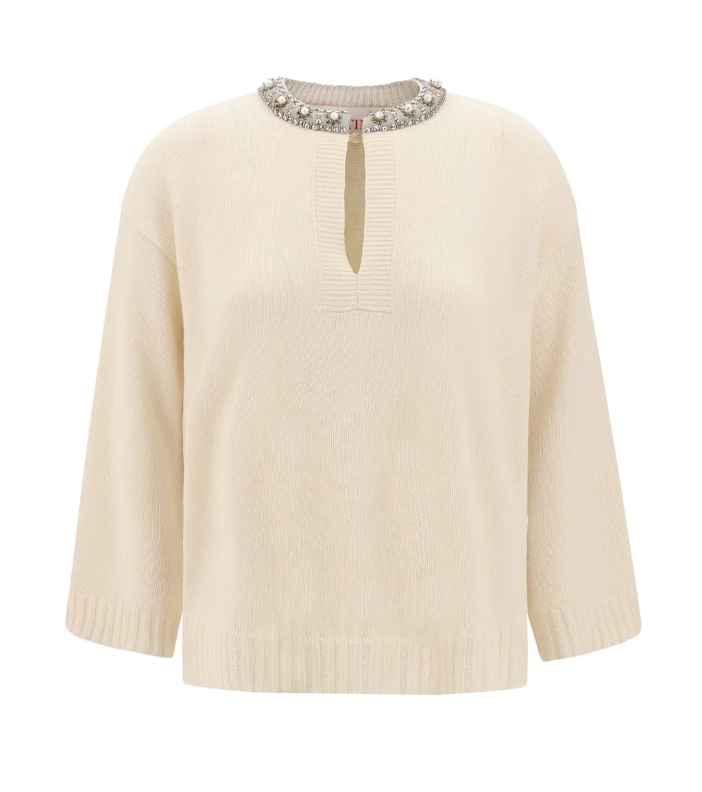 Embellished Neck Sweater