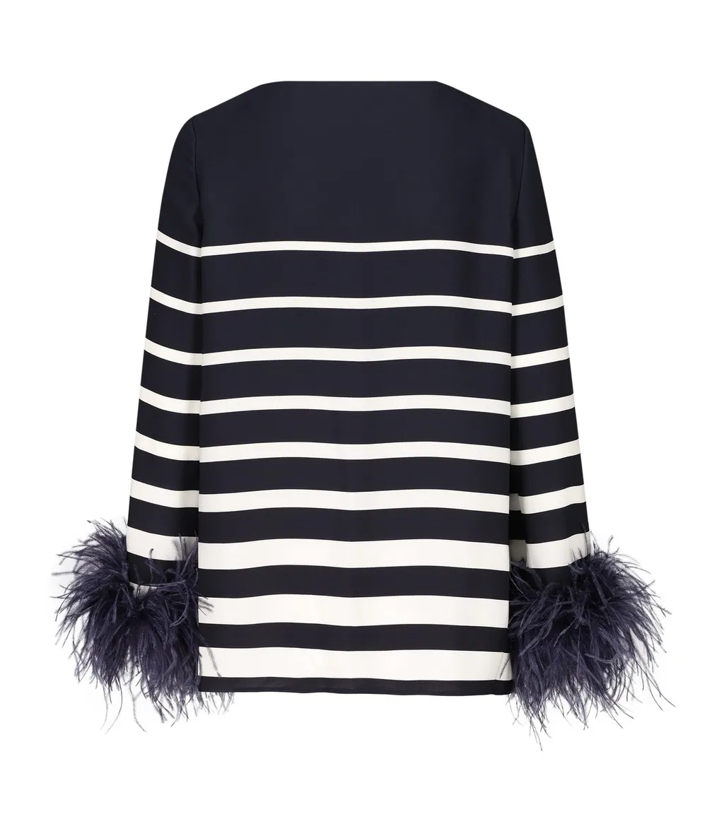 Striped Mini Dress With Feather Cuffs