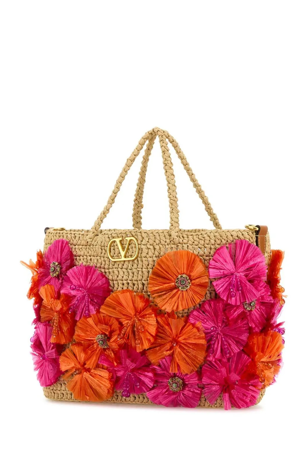 Straw Tote Bag With Floral Appliqué
