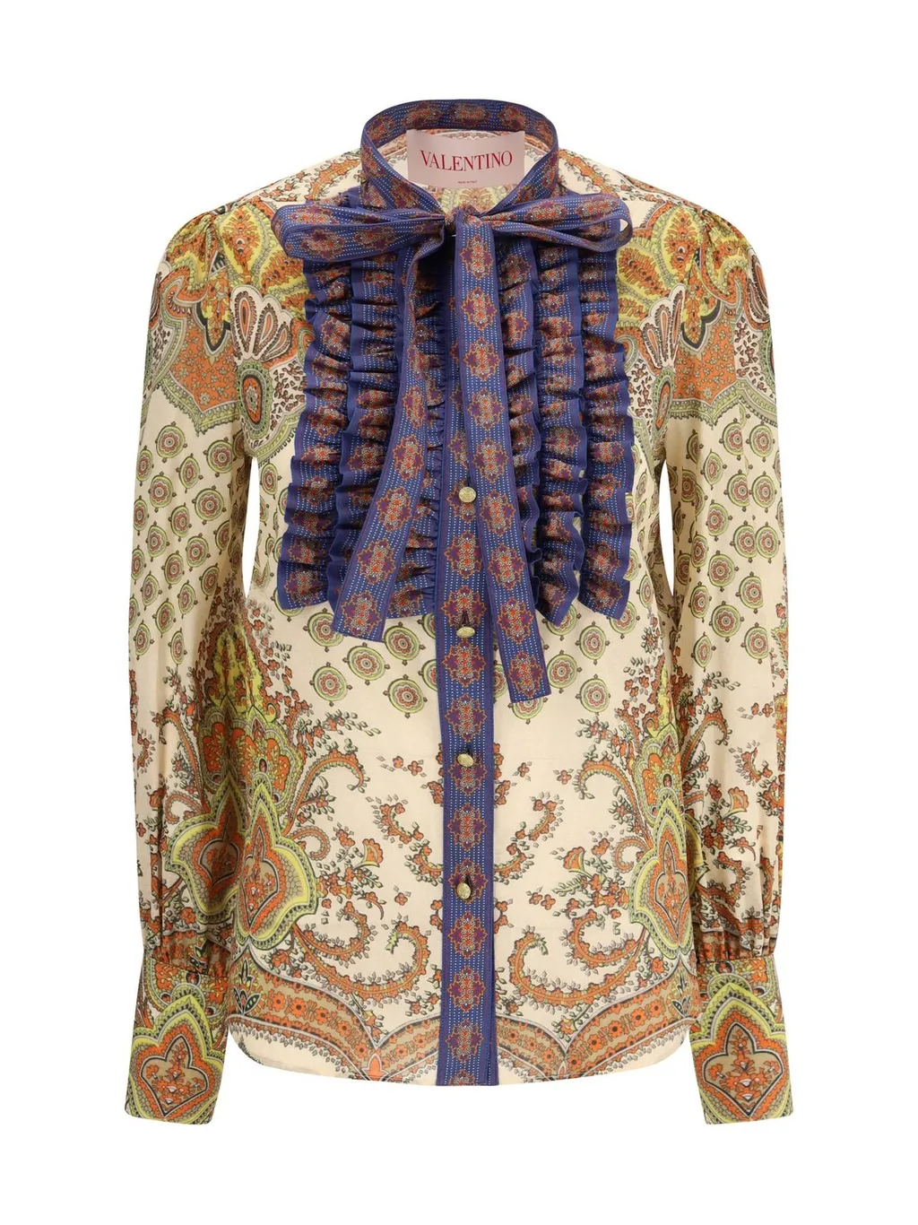 Paisley Print Silk Shirt With Ruffles