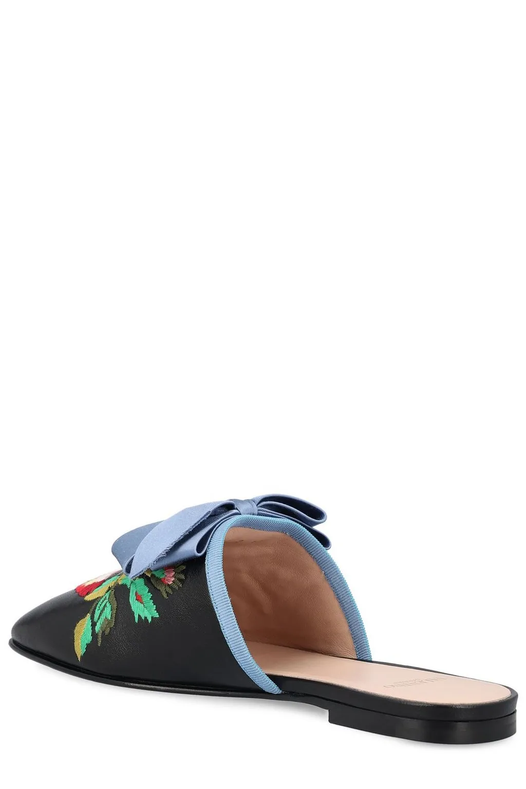 Mules With Embroidered Flowers And Bow
