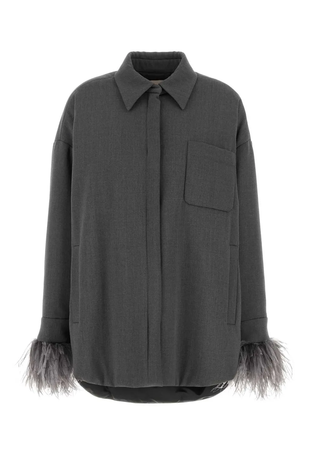 Oversized Shirt With Feather Trim