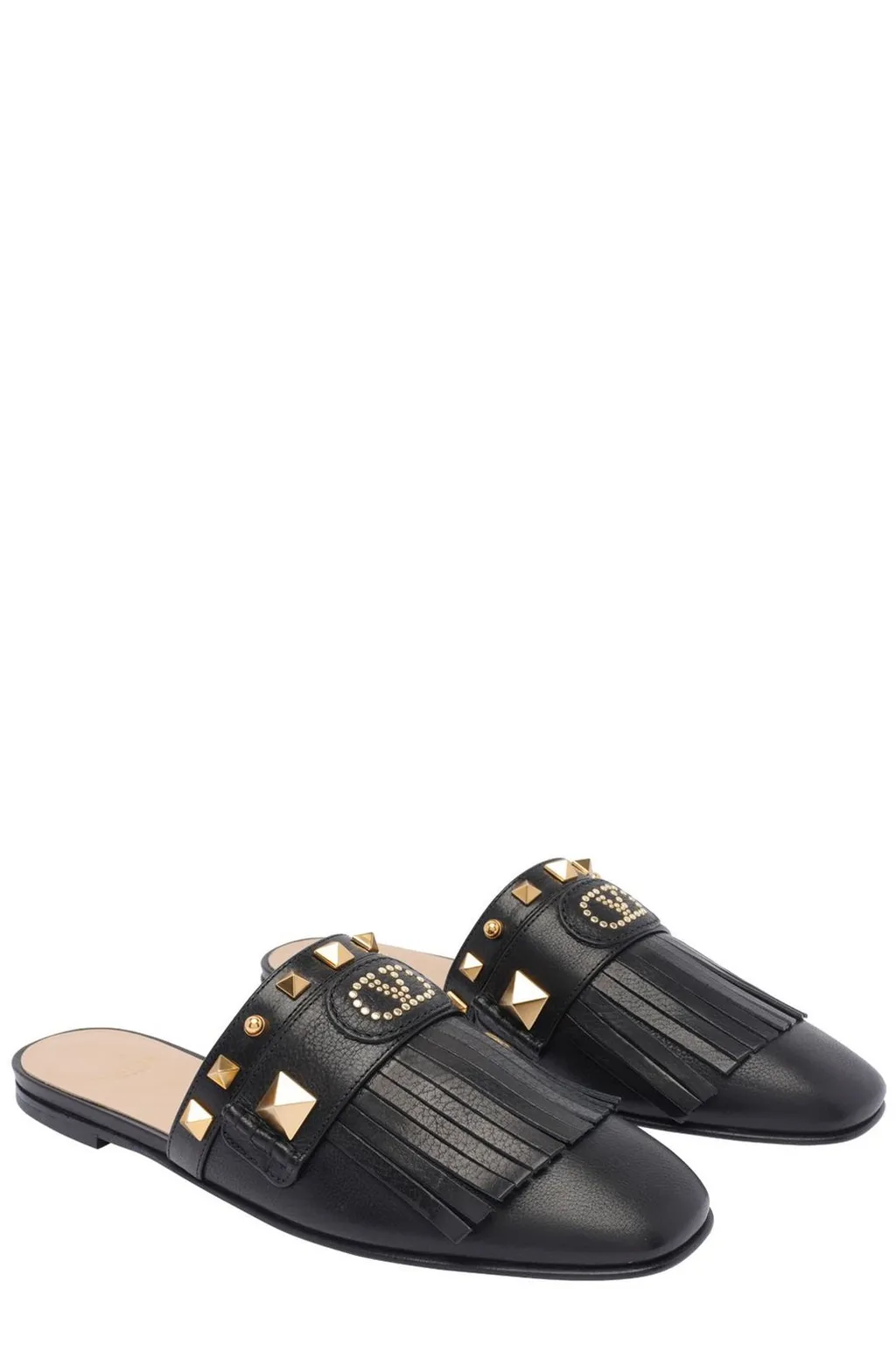 Mules With Studs And Fringe
