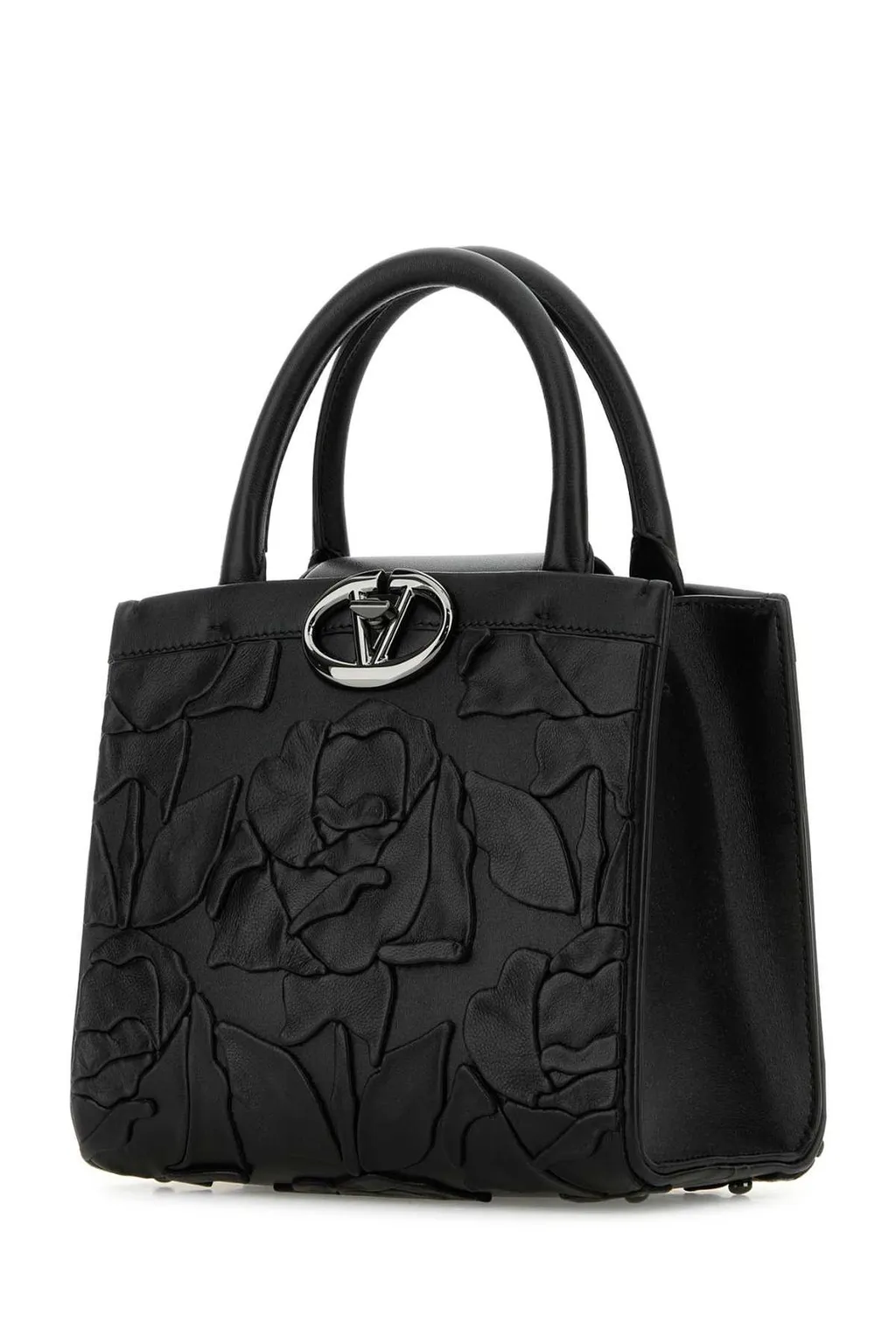 Rose Embellished Top Handle Bag