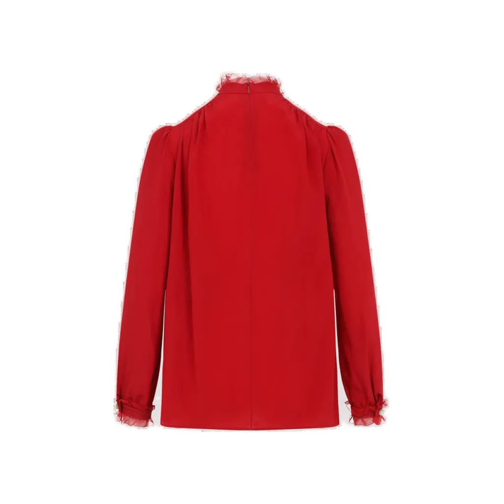 High Neck Lace Trim Blouse