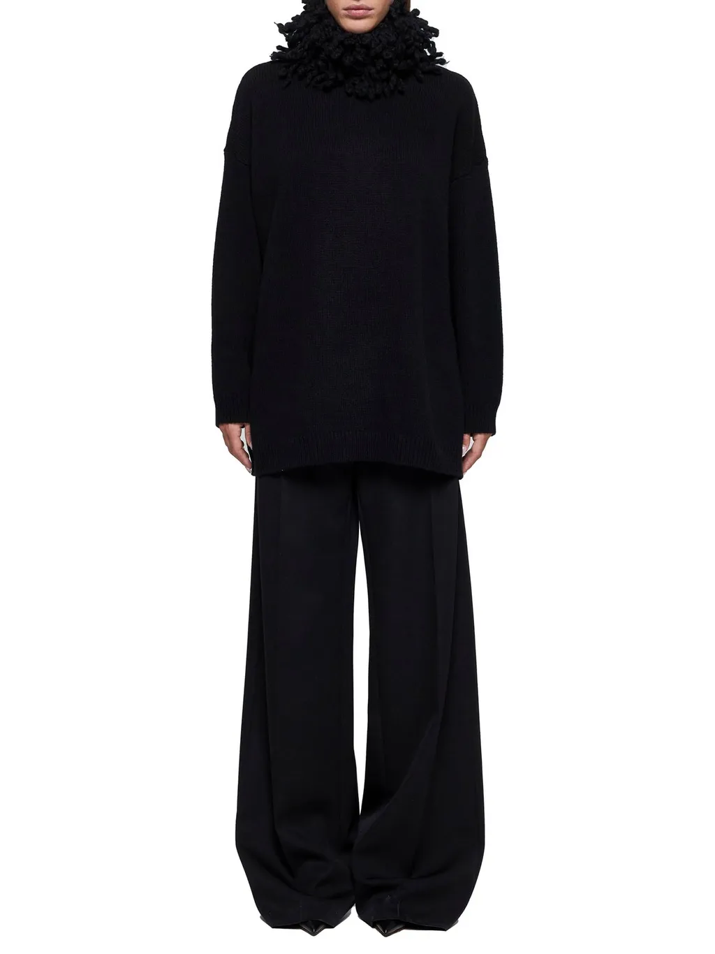 Turtleneck Sweater With Fringed Collar